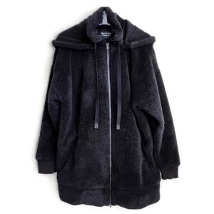 Athleta Tugga Black Sherpa Jersey Knit Lined Hooded Full-Zip Mid-Length Jacket